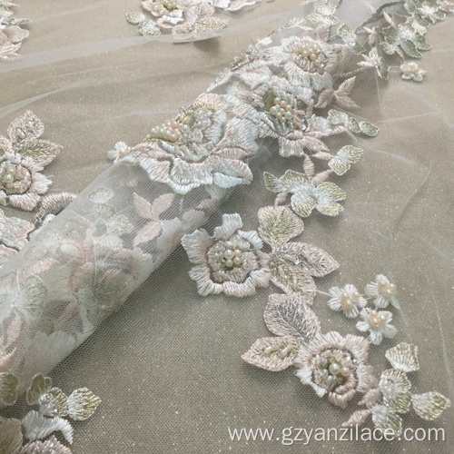 Luxury Beaded Handwork Flower Bridal Fabric